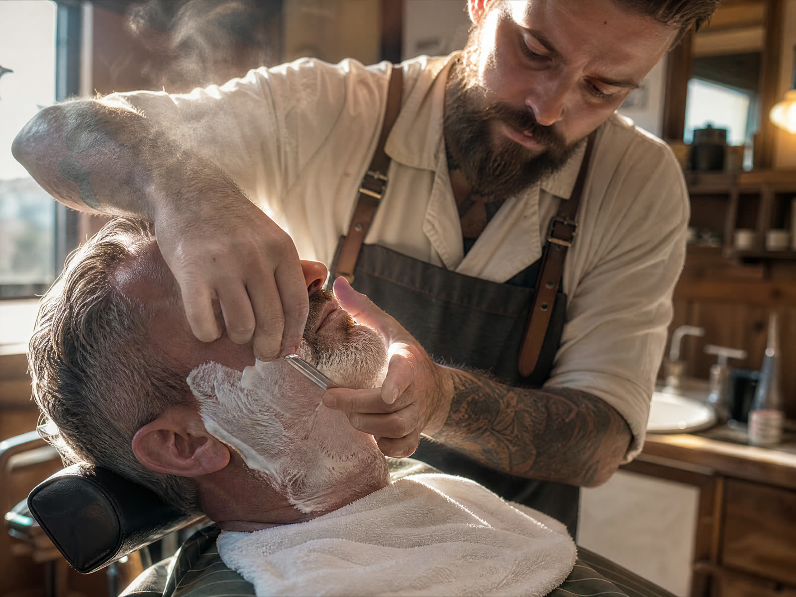 Hot-Towel-Nassrasur im Barbershop in Luzern