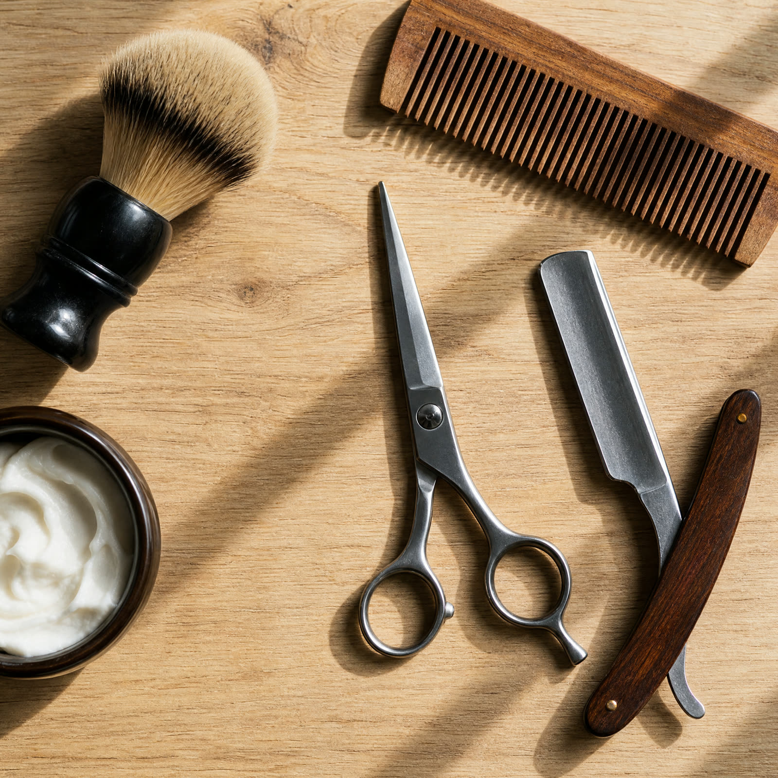 Barber-Werkzeug: Schere, Rasiermesser, Kamm